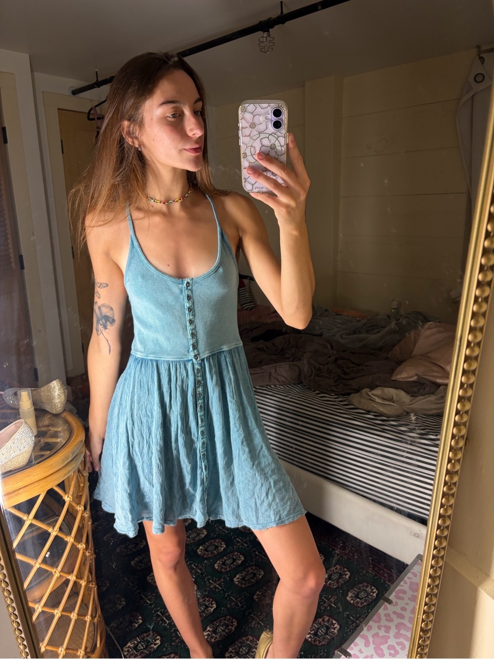 Women’s Dusty Blue Button-Front Sundress